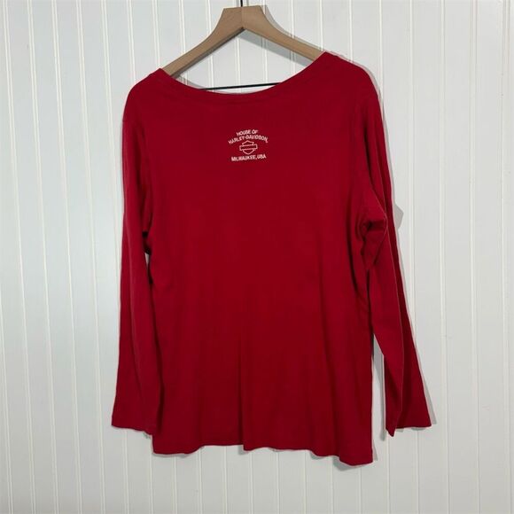 Harley-Davidson Red Long Sleeve Tee Women’s 1X Scoop Neck Milwaukee USA 2009 - Picture 2 of 9